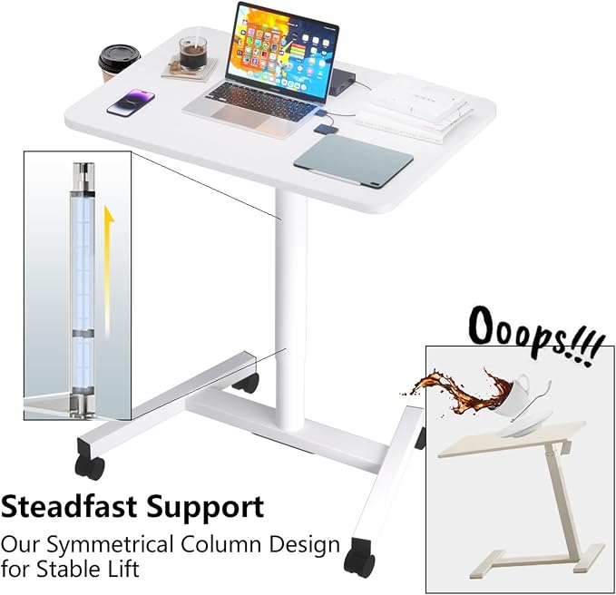 28-Inch Mobile Standing Desk, Computer Workstations with Cup Holder, Portable Standing Desk with Lockable Wheels, Rolling Table for Home Office Classroom Hospital (Snow-White, Steel Classic) - Image 6