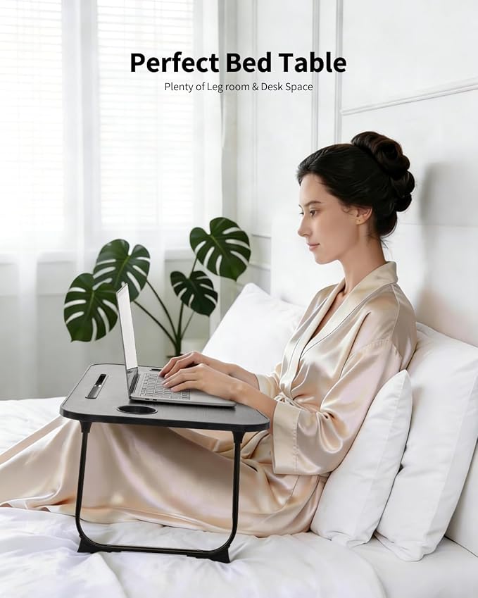 Ruxury Folding Lap Desk Bed Desk Laptop Table Tray, Breakfast Serving Tray, Portable & Lightweight Mini Table for Sofa Couch Floor - Black - Image 3