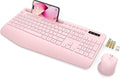 Wireless Keyboard and Mouse Combo, Full Size, Ergonomic Wrist Rest | 2.4G Lag-Free, 3-Level DPI, Phone Holder, Silent Typing, KM23D Batteries Powered Set for PC, Laptop, Windows, macOS (Pink) by SABLUTE