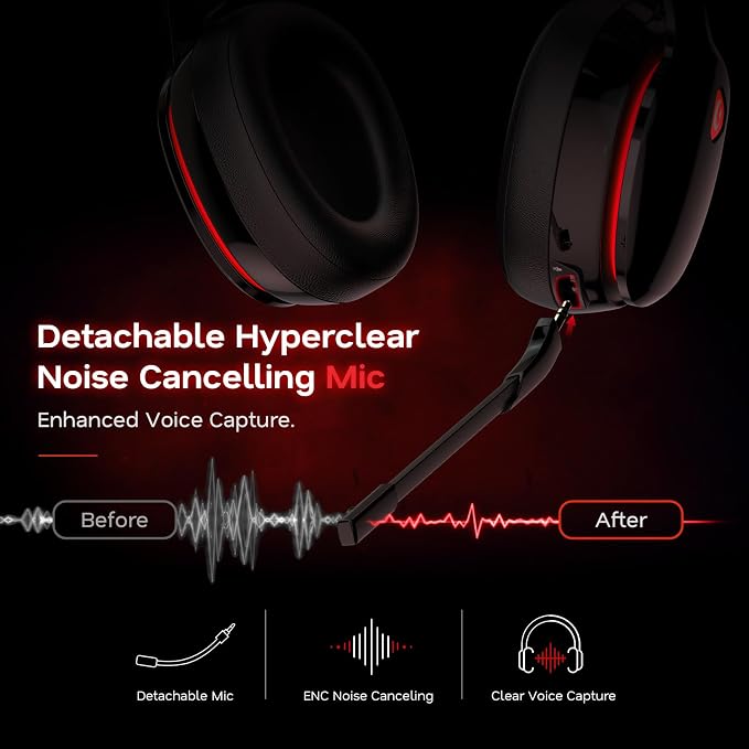 AOC 2.4GHz Wireless Gaming Headset for PS5, PS4, PC, Switch, 45Hr, BlackRed | Bluetooth 6.0 Gaming Headphones with Noise Canceling Mic, 7.1 Virtual Surround, Great for Fortnite & Call of Duty/FPS Gamers - Image 5