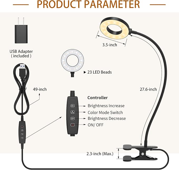 iZELL Desk Lamp, LED Reading Light with Clamp, 3 Color Modes & 10 Brightness Flexible Arm Book Light for Kids Reading Book in Bed at Night Clip on Table, Computer, Zoom Meetings - 27.6‘’ Black - Image 6