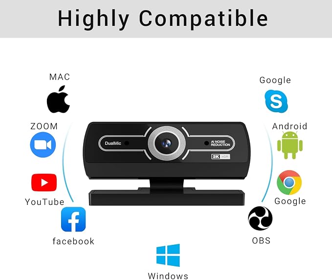 2K Webcam with Microphone, 1440P QHD Web Cam for Desktop Computer, Plug and Play USB Computer Camera for Laptop/PC, Streaming Web Camera with Auto Light Correction for Zoom/Teams/Skype, Mac/Windows - Image 8