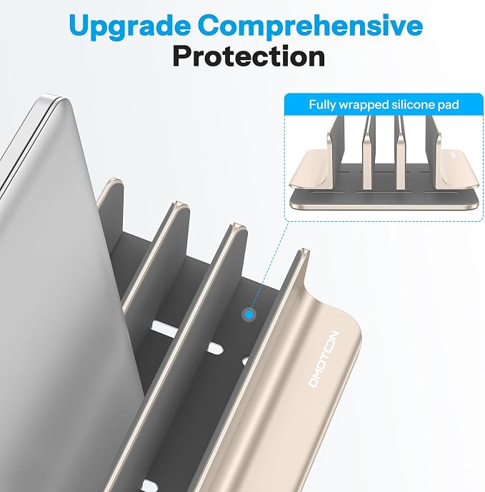 OMOTON 3-Slot Multiple Vertical Laptop Stand, Fits MacBook, Starlight | Adjustable Width 0-1.38", Aluminum Office Space-Saving for Desk, Fits MacBook/Book/iPad Up to 17.3in - Image 4