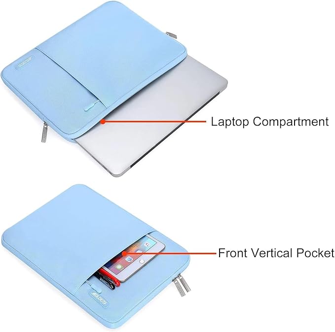 MOSISO Laptop Case 14 inch, Laptop Sleeve Bag with Pocket | Compatible with HP Lenovo Dell ASUS Acer, HP Stream, Dell Latitude, Polyester Vertical Computer Bag, Air Blue - Image 4