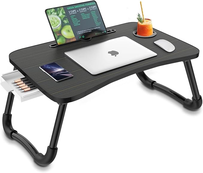Zapuno Foldable Laptop Bed Table, Laptop Desk, Breakfast Tray, Arc Shape | Multi-function Lap Bed Tray, Storage Drawer and Water Bottle Holder, Slot for Eating, Working, For Bed/Couch/Sofa by Zapuno