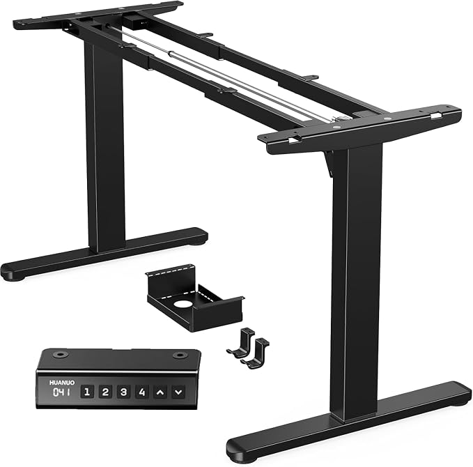HUANUO Electric Standing Desk Frame with Double Crossbeam,Black Frame Only | Fits Max 35.4″ x 86.6″ Tops,Brushless Motor,220 lbs Capacity,4 Memory Heights,30% Thicker Legs,quiet operation by HUANUO