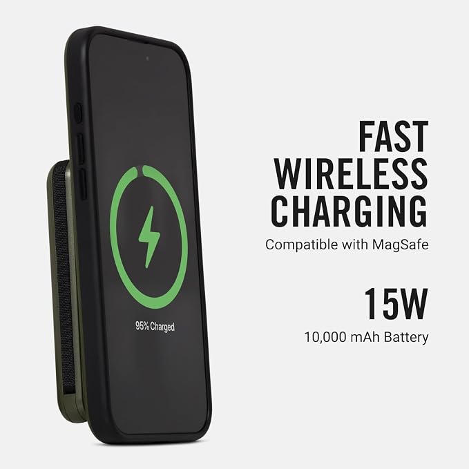 Ridge 20W Magnetic Power Bank Battery Pack 10,000mAh - Fast Charging, Compatible with MagSafe - Portable Charger Flight-Safe Travel Powerbank - Built-in Cables & Magnetic Attachment (Matte Olive) - Image 2