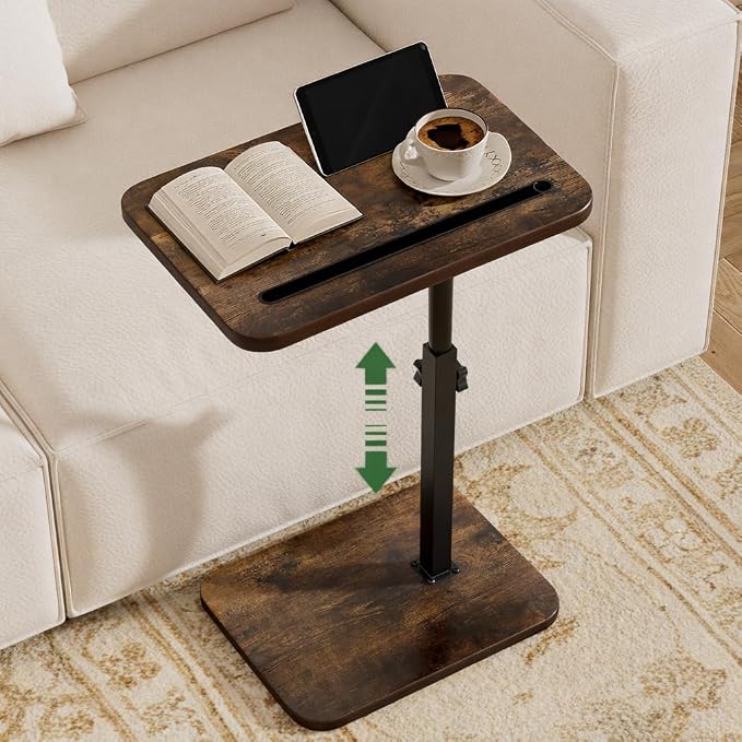 360° Swivel Sofa Side Table for Couch, Set of 2 | Adjustable Height, Laptop Table for Work, TV Trays Table for Snacks Reading, Fits Bed Chair, Phone & Tablet Slot by Unknown