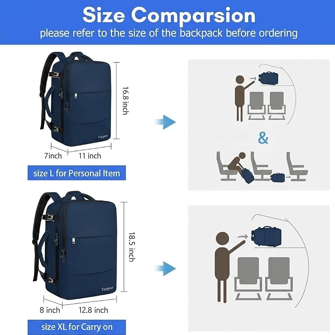 Taygeer Carry On Backpack, 35L Travel Backpack for Women Airline Approved | Laptop Bag with Water Bottle Pocket & Shoe Pouch, Personal Item Mochila for College Business Trip Weekender, Dark Blue - Image 8