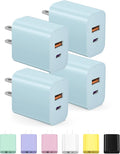 [4 Pack] USB C Charger Block Charging Block Type C Charger | 20W Wall Chargers for iPhone Air/17/17 Plus/17 Pro/17 Pro Max/16/16 Plus/16 Pro/16 Pro Max/15/15 Pro/15 Max/14/Samsung(Blue) by STAKCYE