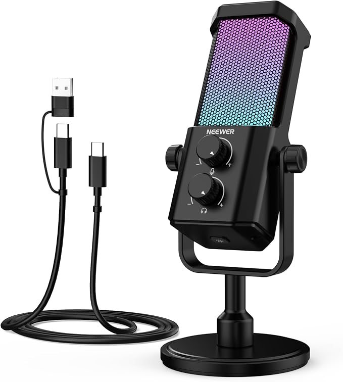 NEEWER UM01 AI Noise Canceling USB Microphone, Plug & Play Cardioid RGB Condenser Mic Mute/Music Sync/App Control for Android Windows PC Mac PS4/5 Gaming Recording Streaming Podcasting Studio Computer by Neewer