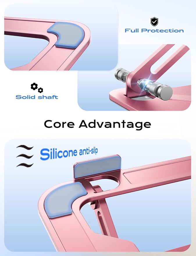 JCZT Adjustable Laptop Stand for Desk, Metal Foldable Laptop Riser, Pink | Ergonomic Portable Laptop Stand, Ventilated Cooling Computer Notebook Holder for MacBook Air Pro, All 10-16'' Laptops - Image 7