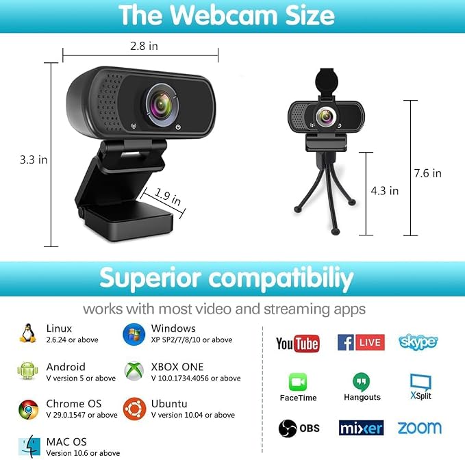 ZIQIAN 1080P Webcam with Microphone, USB Web HD Camera for PC, Laptop&Mac | 110° Wide Angle Computer Webcam with Privacy Cover & Tripod, Streaming Webcam for Zoom, Twitch, Teams, YouTube, Plug & Play - Image 3