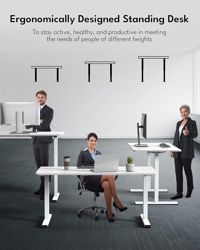 Large Electric Standing Desk, Gaming Desk, 55 x 24 Inch, White | Height Adjustable Computer Desk with Smart Controller, Sit and Stand Up Table for Home, Office, Work, Study, Writing - Image 3
