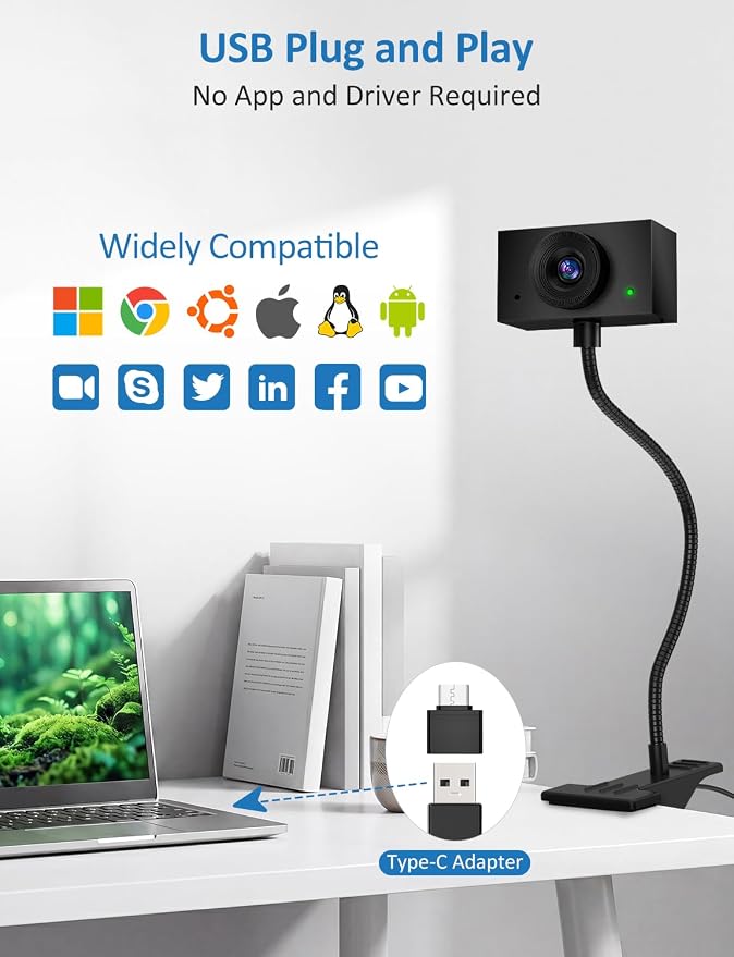 Webcam with Stand, 2K Webcam for PC with Microphone, HD Laptop Web Camera | Wide Angle Webcam With FOV 95°, USB Plug & Play, Manual Focus, Zoom Computer Webcam for Online Teaching, Video Calls - Image 7