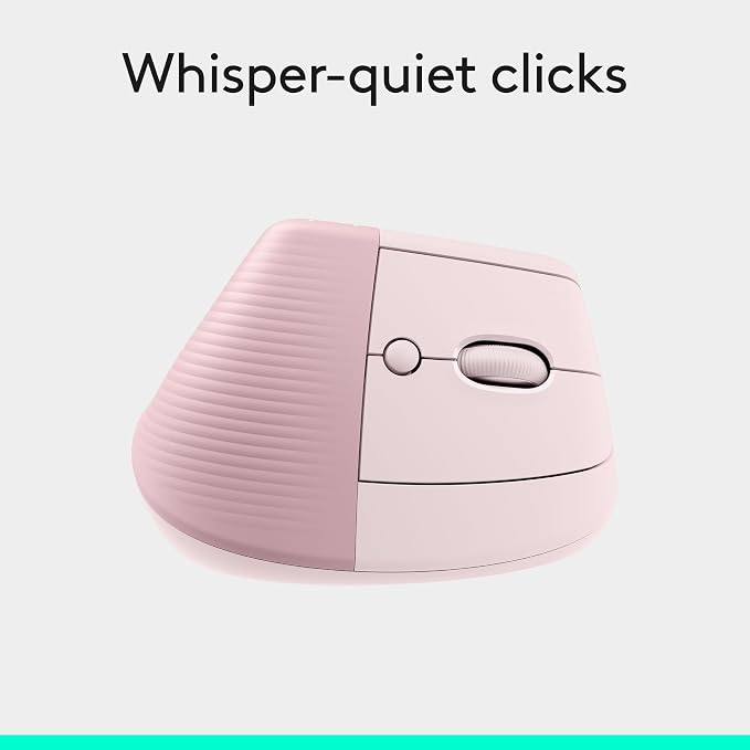 Logitech Lift Vertical Ergonomic Wireless Mouse - Rose | Connect via Bluetooth or included Logi Bolt USB-A receiver, quiet clicks, 4 of 6 buttons customizable, Windows Mac compatible - Image 7