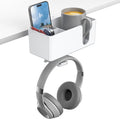KDD 4-in-1 Desk Organizer - Under Desk Cup Holder and Headphone Hanger with 2 Wire Holes - Rotating Hanger and Detachable Storage for Cup, Phone and Pen (White) by KDD