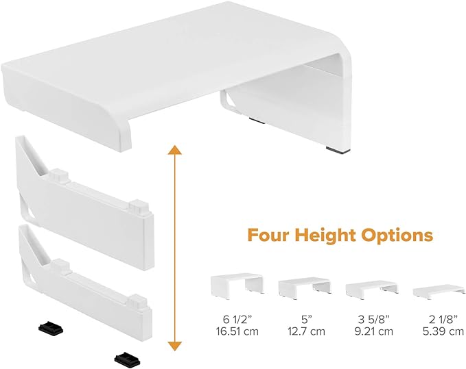 Bostitch Office Konnect Adjustable Monitor Stand Riser, 4 Height Adjustments, Built-In Cable Management, Rubber Feet - White - Image 5