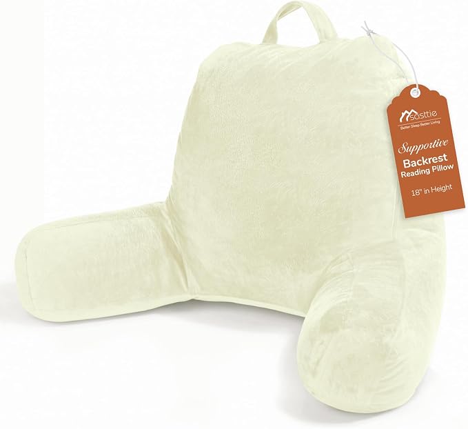Sasttie Reading Pillow for Bed, Back Pillow for Sitting Up, Cream | 18" Backrest Support Cushion for Couch, Sofa, and Floor, Dorm Essentials, OEKO-TEX, Adjustable Down Alternative Fill by SASTTIE