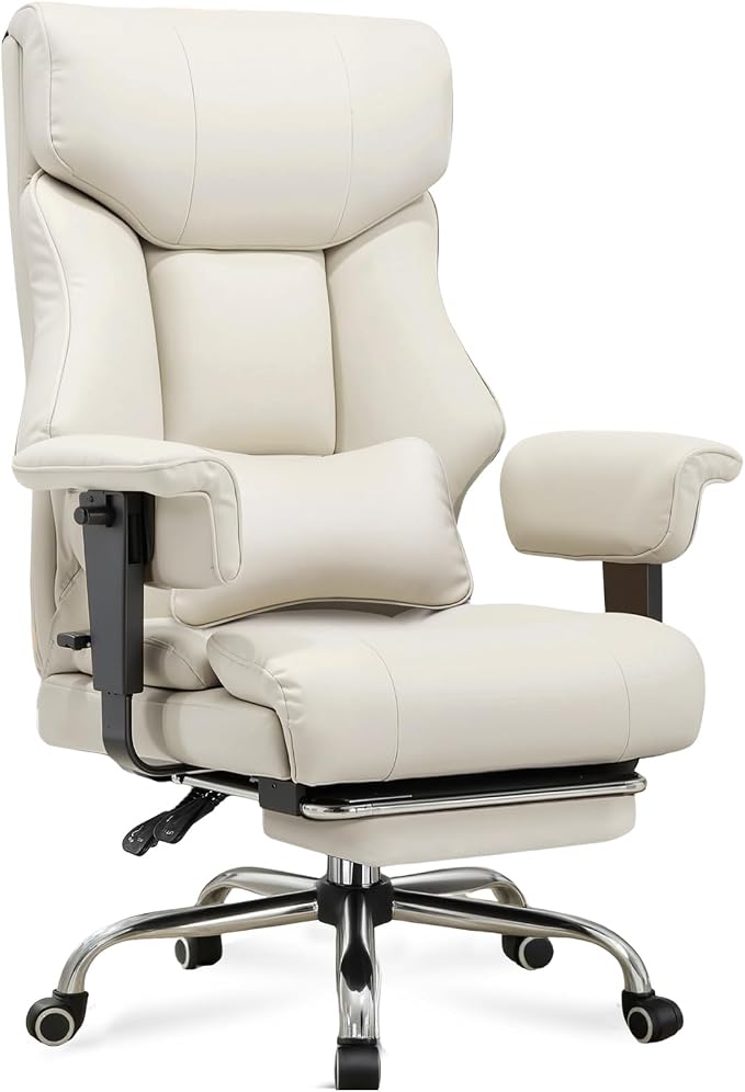 GTPLAYER Big and Tall Gaming Chair 400lbs Heavy Duty Office Chair with Foot Rest & Ergonomic Pocket Spring Cushion, High Back Lumbar Support for Lower Back Pain Relief, Beige by GTPLAYER