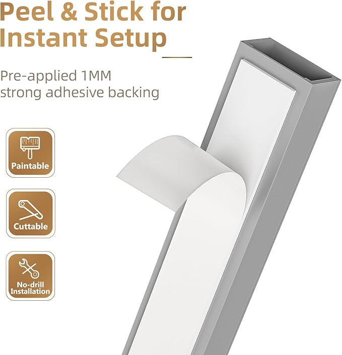 Delamu Cord Hider, 85in Cord Covers for Wires on Wall, One-Cord Cable Hider, Self-Adhesive Wire Hiders Wire Covers for TV Cords on Wall, Paintable Cable Cover Management Kit, W0.59 H0.4in, Grey - Image 3