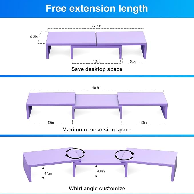 Dual Monitor Stand Riser | Monitor Stand for Desk, Metal Computer Stand, Desk Shelf Riser,Desktop Organizer for Home and Office Use (Purple) - Image 4