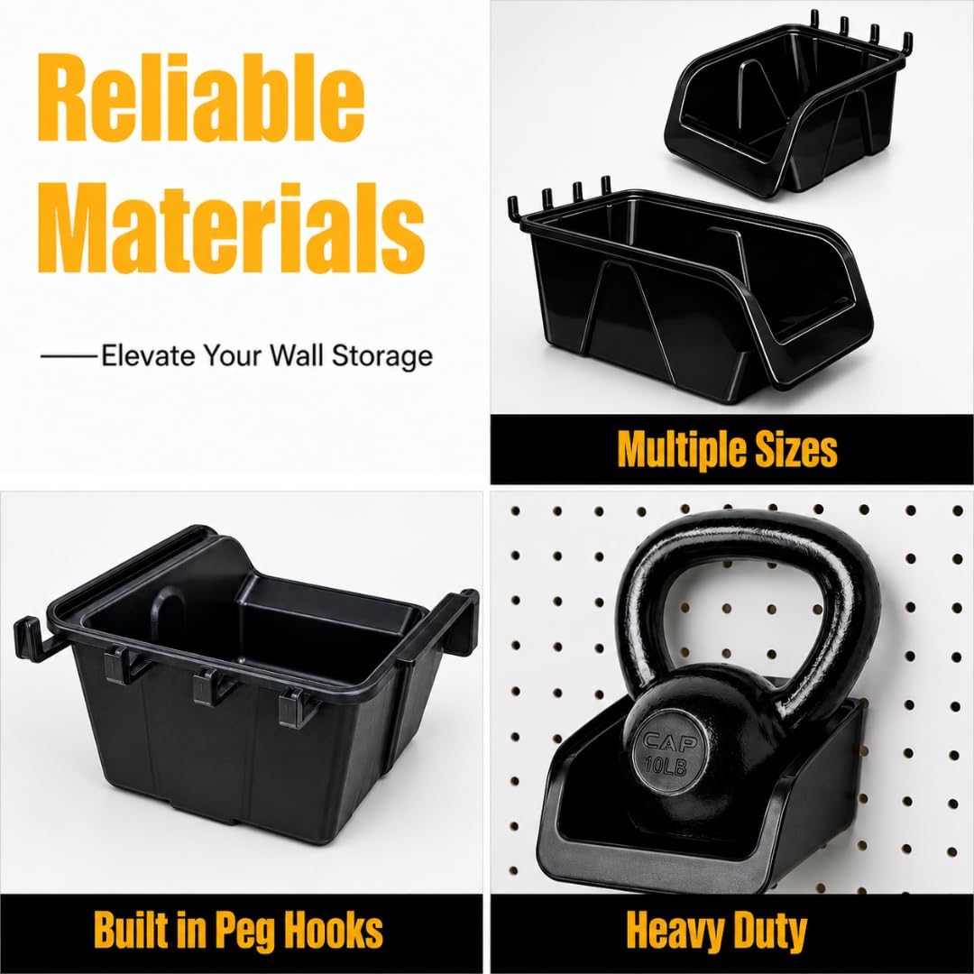 Pegboard Bins – 12 Pack, Black Storage Cups for Small Parts and Hardware - Image 4