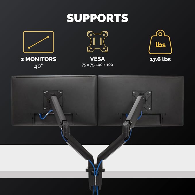 Fellowes Platinum Series Dual Monitor Arm for 40-Inch Monitors, Full Motion, 360° Rotation, VESA Mount with Grommet or Clamp, USB Ports, Ergonomic, Black, 8042501 - Image 3