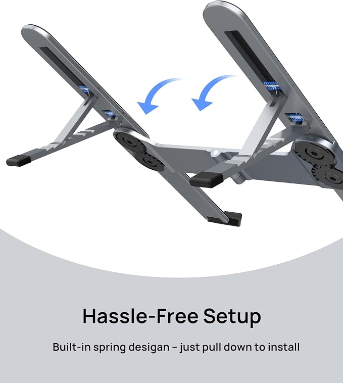Ultra Compact Foldable Laptop Stand - Portable Laptop Holder for Desk & Travel Use, Adjustable, Ergonomic Aluminum Computer Holder for MacBook, Tablet 10-16" (Plus-Gray, Bi-Fold) - Image 3