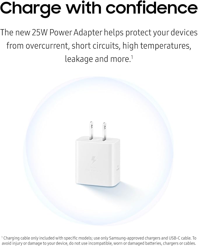 SAMSUNG 25W Wall Charger Power Adapter with Cable, Super Fast Charging, Compact Design, Compatible with Galaxy and USB Type C Devices, White - Image 6