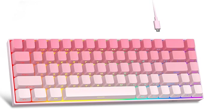 MageGee Portable 60% Mechanical Gaming Keyboard, RGB Backlit Compact 68 Keys Mini Wired Office Keyboard with Red Switches for Laptop PC Mac, Side Printed Keycap - Pink by MageGee
