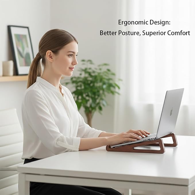 Bamboo Wooden Laptop Stand, Portable Wood Laptop Stand for Desk Tablet with Carry Pouch, Compact Travel Laptop Stand with Protective Silicone Pads, Suitable for Laptops and Tablets - Image 5
