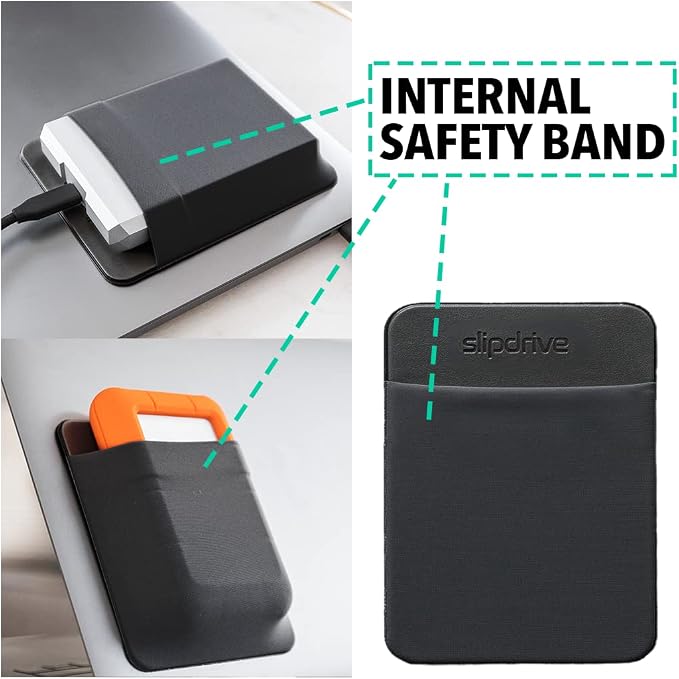 Slipdrive - Portable Hard Drive Sleeve for Laptop - HDD Hard Disk Drive - Reusable Adhesive - 5.5” x 4.5” Stick on External Hard Drive Carrying Case - Travel Pocket Pouch (Large, Black) - Image 3
