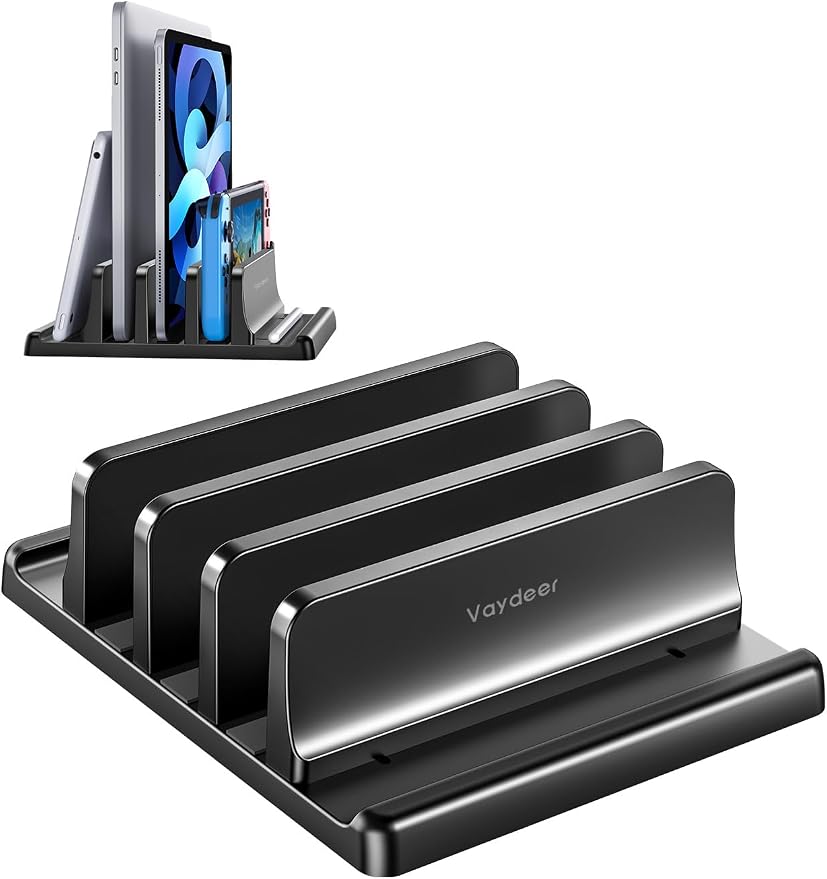 Vaydeer 3-Slot Vertical Laptop Stand Organizer, Laptop Storage Holder Made of Premium ABS Plastics 5 in 1 Design,Desktop Space-Saving Adjustable Desk Organizer for All MacBook/Chromebook/Surface - Image 8