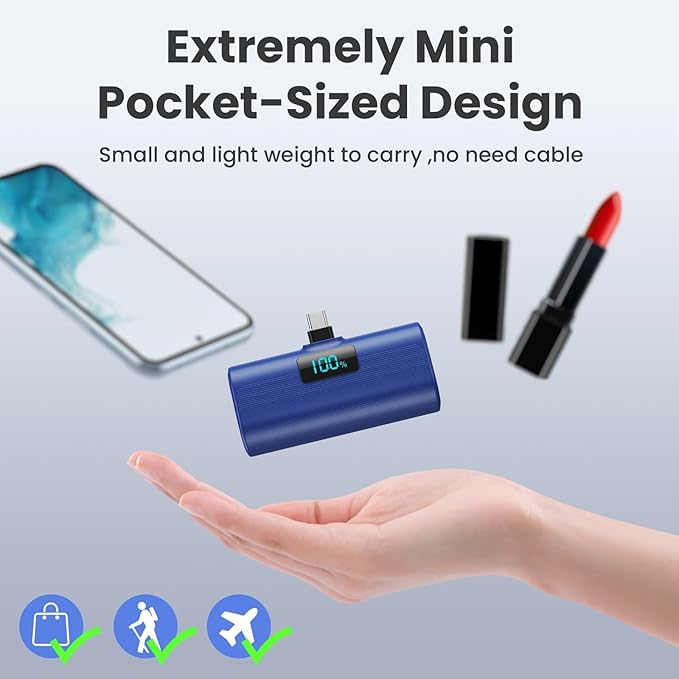[2-Pack]Portable Charger for iPhone 17/16/15 Series,5200mAh PD USB C Power Bank Built-in USB-C Connector, Battery Pack Compatible with iPhone 17/17 Pro Max/16 Pro/15 Series,Galaxy,Android(Blue+Purple) - Image 6