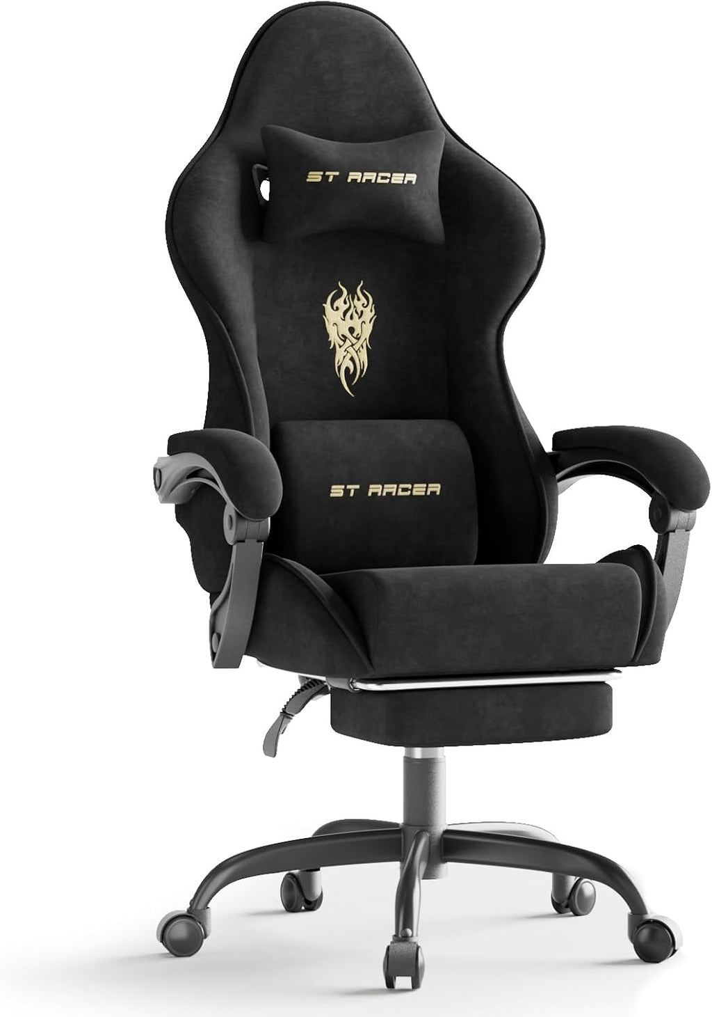 Velvet Fabric Gaming Chair, High Back Ergonomic Gamer Chair for Adult, Comfortable Video Game Chair with Footrest and Massage Lumbar Cushion, Racing Reclining Office Computer Desk Chair Black by Ferghana