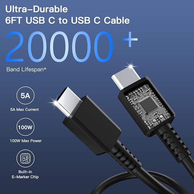 Type C Charger Fast Charging 2Pack USB C Charger Block with 6FT Cord | Phone Charger Includes USB C Cable, Super Fast Charging, For Samsung Galaxy S26 S25 S24 S23 +/Ultra/ iPad/ iPhone 17/16/15 - Image 5