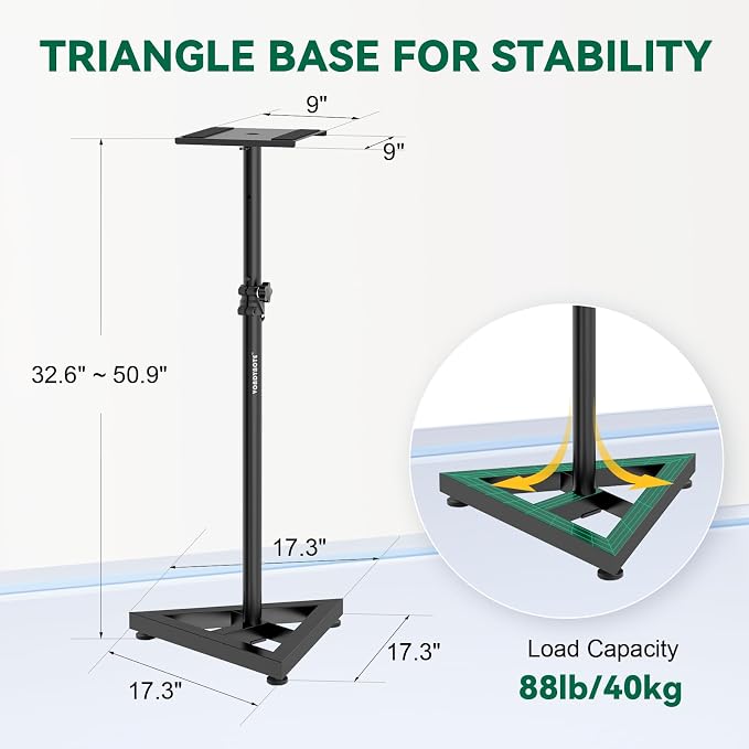 Vondynote Pair Studio Monitor Stands 32.6"-50.9" Base Floor Speaker Stands | Adjustable Height, Heavy Duty, Three Point Triangle Base, Floor Speaker Stands - Image 5