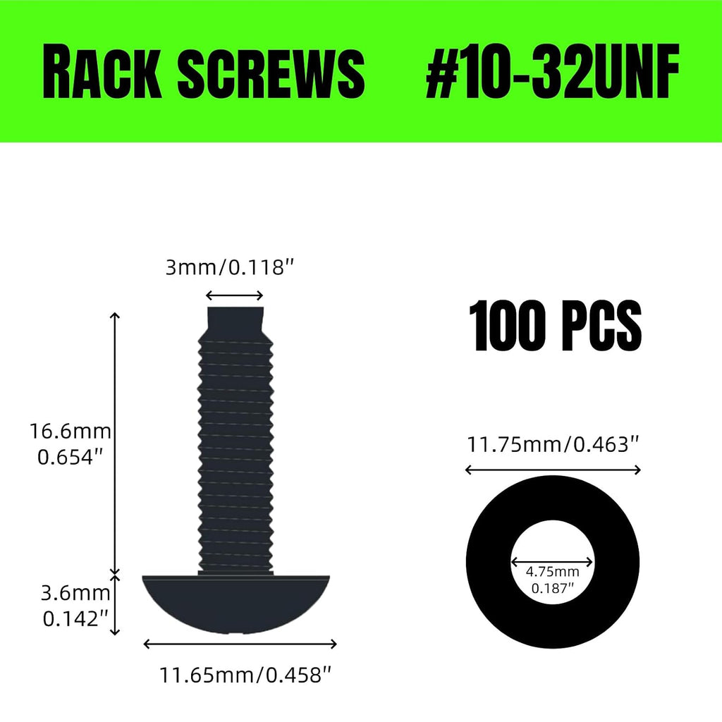 100 Pack Rack Screws and Nylon Washers. #10-32 UNF for Server Cabinet, Server Shelves, Routers,Audio Server Console - Image 2