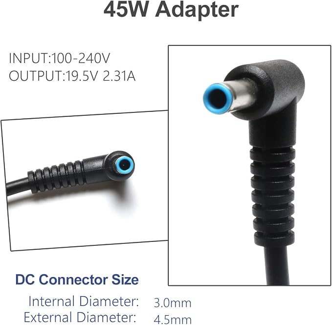 Always-On Safe, 45W Blue Tip Charger for HP Laptop Model 14 | Zero-heat 45W blue tip charger. Prevents overcharging 24/7. Fits HP laptop model 14 series: 14-dq, 14-dk, 14-cf, 14-ak, 14m. - Image 2