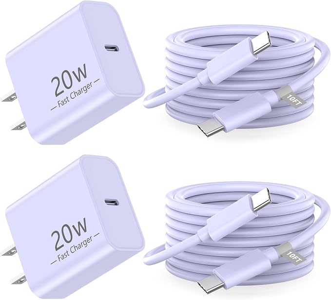 iPhone 17 16 15 Charger Fast Charging 10FT, 20W USB C Charger Block & Cable | 2Pack [Apple MFi Certified] 20W Type C Charger & 10FT Long Type C Charging Cord for iPhone 17/17 Pro/17 Pro Max/16 15 Pro Max by MatsushoUSBCCharger