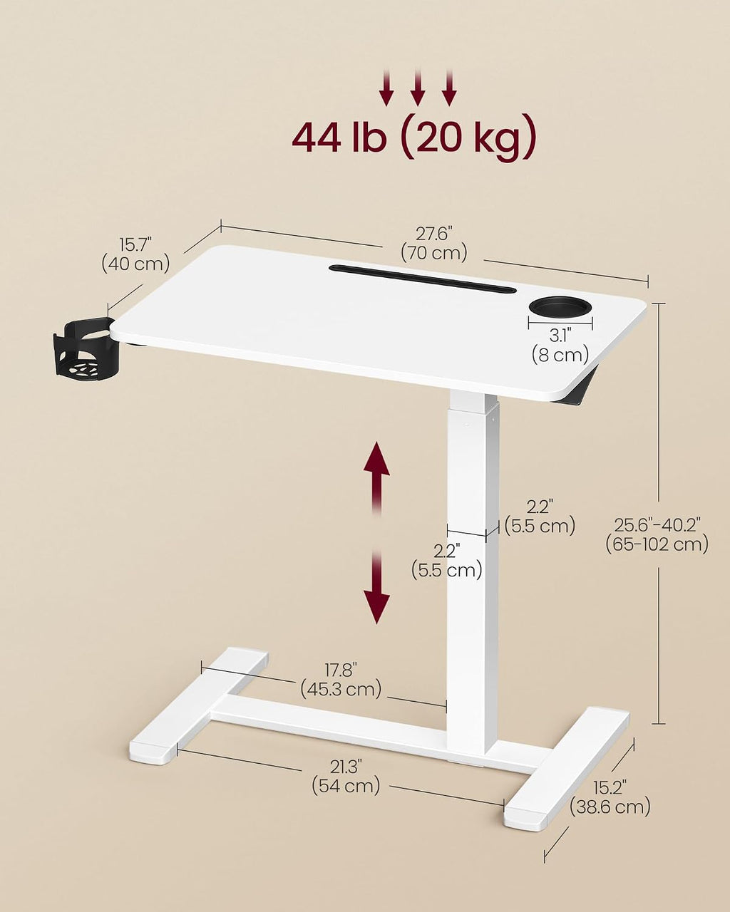VASAGLE Overbed Table with Wheels, Mobile Laptop Standing Desk, 27.6 Inch - Image 3