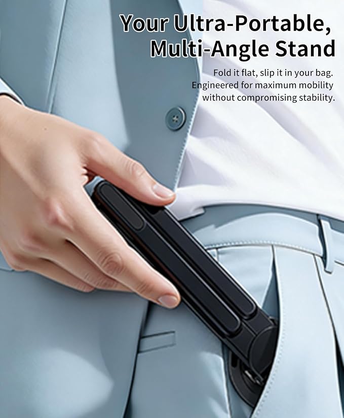 miley Laptop Stand for Desk, 8-Level Adjustable, Magnetic Phone Mount Black | For 13–17 in laptops. Aluminum build, anti-slip support and fold-flat portability. Includes a magnetic ring and carry bag. - Image 6
