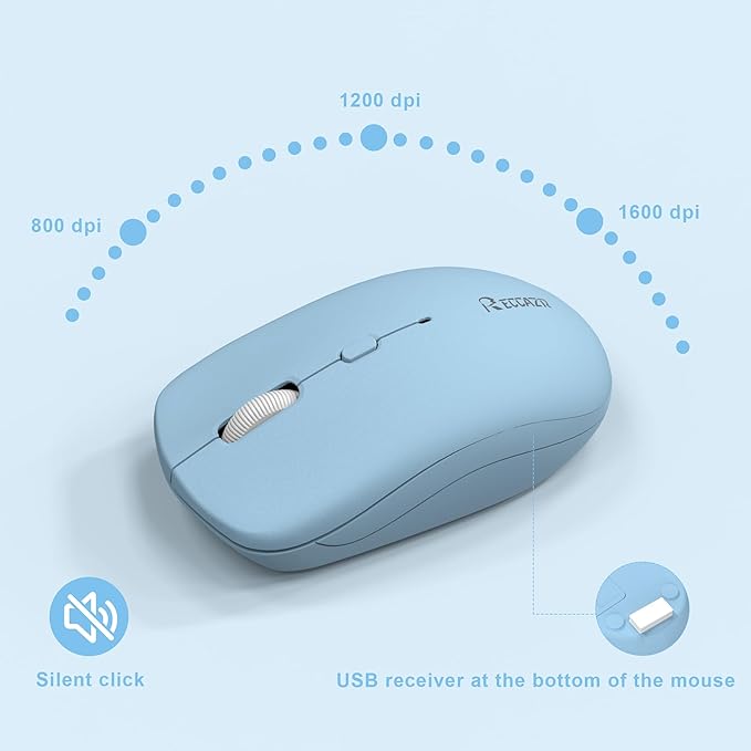 Wireless Keyboard and Mouse Combo Silent for Office and Home(Sky Blue-A) | 2.4G Full Size Silent Cordless Keyboard with Tilt Legs,3-Level DPI Quiet Mouse,for Windows/Mac OS/Desktop/Laptop/PC - Image 6