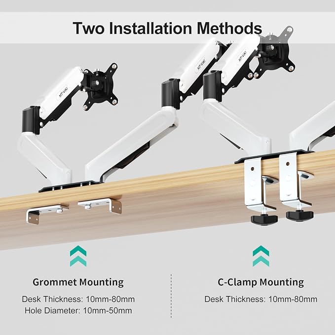 MT-VIKI Dual Monitor Stand - Gas Spring Double Monitor Arm with Quick Release VESA Plates for 2 Screens 17-32 Inch, Full Motion Articulating Desk Mount, Holds 4.4-19.8lbs - Image 5