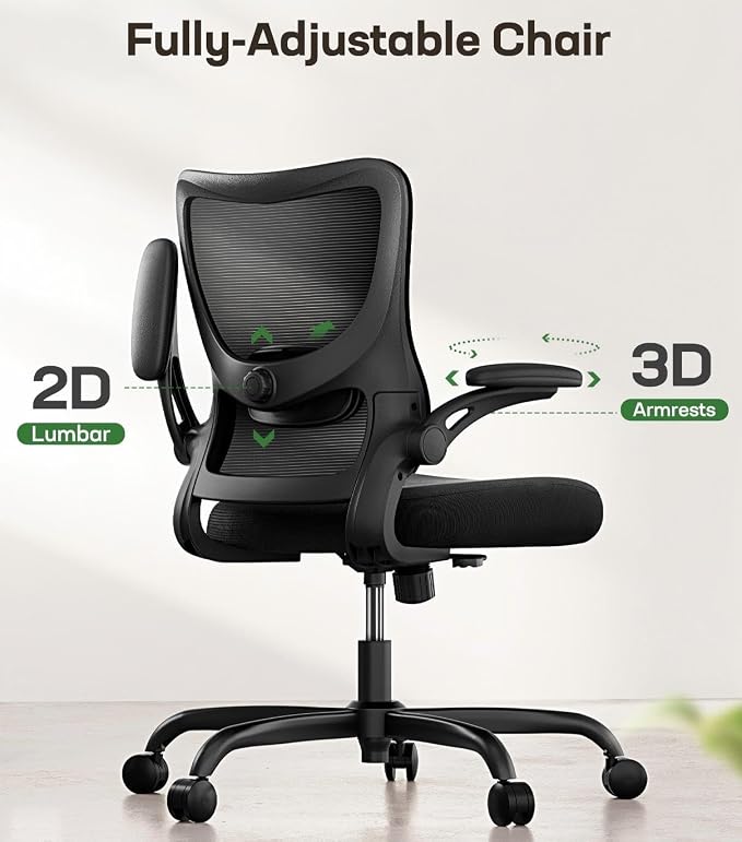 Marsail Ergonomic Office Chair Desk Chair with 3D PU Armrests and Adjustable Lumbar Support Breathable Mesh Chair Executive Rolling Swivel Comfy Task Chair for Home Office Gaming Black - Image 5