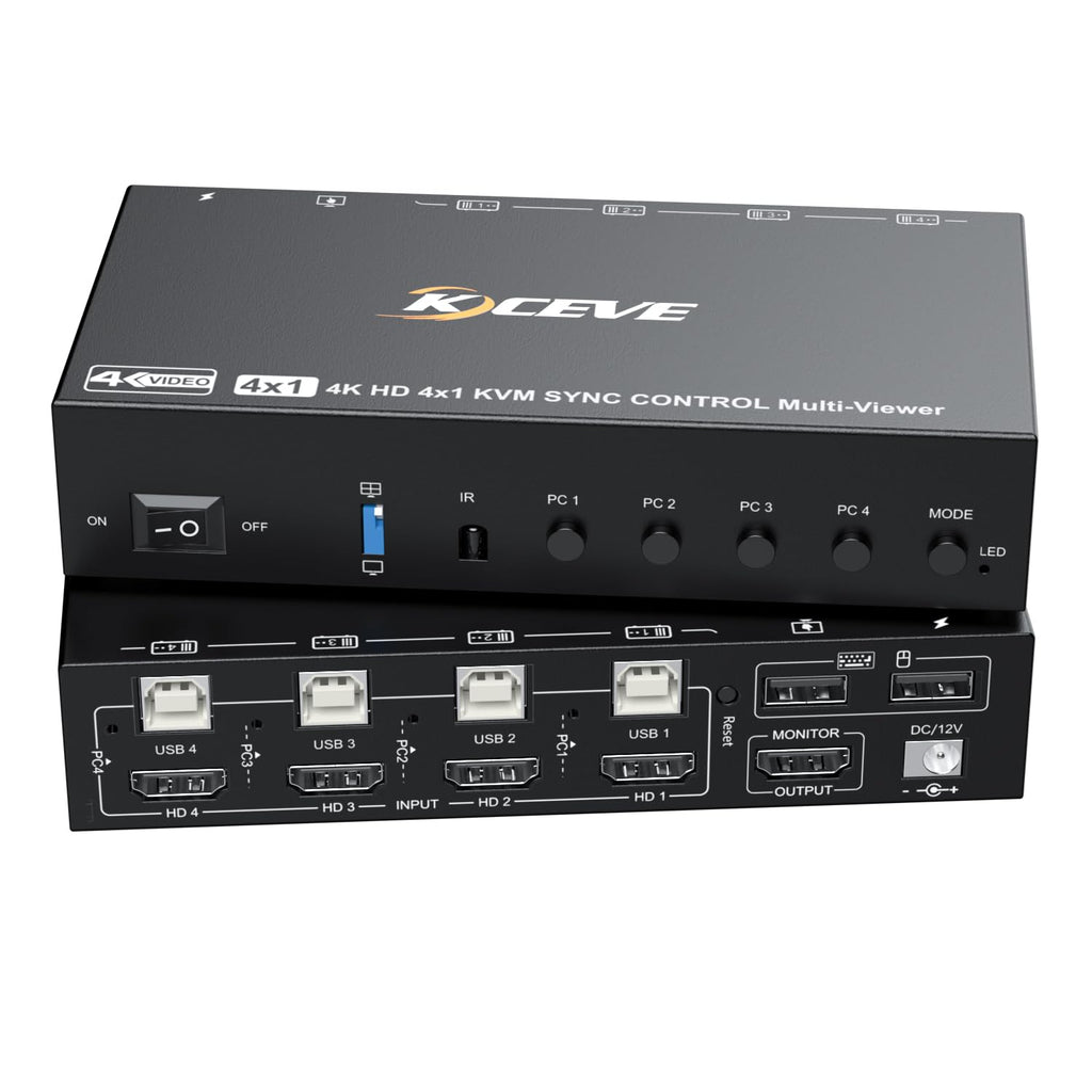 Seamless & Multiview 1 Monitor 4 Computers HDMI KVM Switch 4 Port for 4 PCs by DXchip