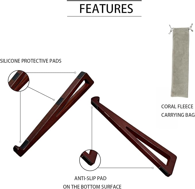 Bamboo Wooden Laptop Stand, Portable Wood Laptop Stand for Desk Tablet with Carry Pouch, Compact Travel Laptop Stand with Protective Silicone Pads, Suitable for Laptops and Tablets - Image 3