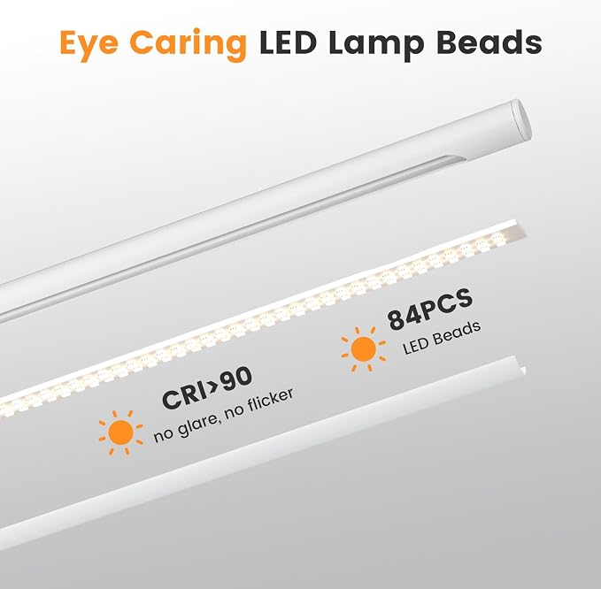White LED Desk Lamp, 16" Dimmable Metal Desk Light with Base, 15W 1200LM, Adapter Included, Color & Brightness Adjustable, Modern Tall Table Lamp for Home Office Reading Study Task Laptop - Image 4