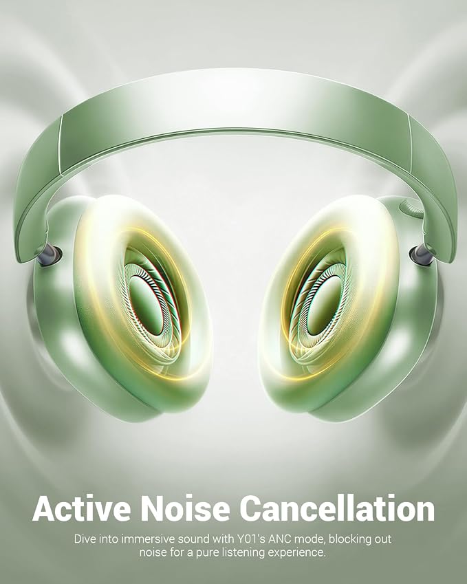 Wentronic Y01 Wireless Noise Canceling Headphones Bluetooth 5.3 Over Ear Headphones with Microphone, Hi-Res Audio, 48H Playtime, Foldable Comfortable Earpads,Compatible with iOS,Android,PC, Green - Image 3